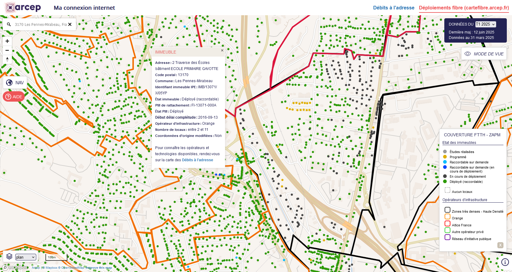 Carte extraite du site Ma connexion internet 