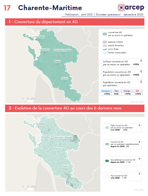 Illustration du communiqué de presse du 8 avril 2021 - les cartes départementales 4G